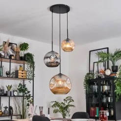 hofstein Ripoll Suspension, Boule lumineuse, Suspension, Suspension grappe Ambre, Chrome, Fumé, 3 lumières