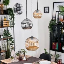 hofstein Ripoll Suspension, Boule lumineuse, Suspension, Suspension grappe Ambre, Chrome, Fumé, 3 lumières