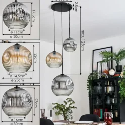 hofstein Ripoll Suspension, Boule lumineuse, Suspension, Suspension grappe Ambre, Clair, Fumé, 3 lumières