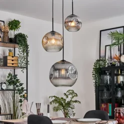 hofstein Ripoll Suspension, Boule lumineuse, Suspension, Suspension grappe Ambre, Clair, Fumé, 3 lumières