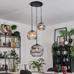 hofstein Ripoll Suspension, Boule lumineuse, Suspension, Suspension grappe Ambre, Clair, Fumé, 3 lumières