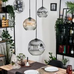 hofstein Ripoll Suspension, Boule lumineuse, Suspension, Suspension grappe Ambre, Clair, Fumé, 3 lumières