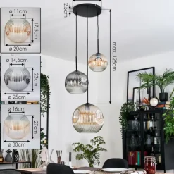 hofstein Ripoll Suspension, Boule lumineuse, Suspension, Suspension grappe Ambre, Clair, Fumé, 3 lumières