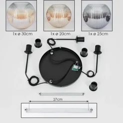 hofstein Ripoll Suspension, Boule lumineuse, Suspension, Suspension grappe Ambre, Clair, Fumé, 3 lumières