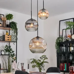 hofstein Ripoll Suspension, Boule lumineuse, Suspension, Suspension grappe Ambre, Clair, Fumé, 3 lumières