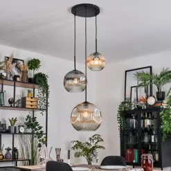 hofstein Ripoll Suspension, Boule lumineuse, Suspension, Suspension grappe Ambre, Clair, Fumé, 3 lumières