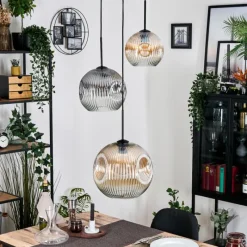 hofstein Ripoll Suspension, Boule lumineuse, Suspension, Suspension grappe Ambre, Clair, Fumé, 3 lumières