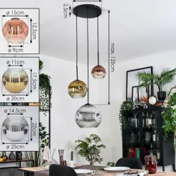 Lampes Dorées-hofstein Ripoll Suspension, Boule lumineuse, Suspension, Suspension grappe Chrome, Or, Clair, Cuivré, Fumé, 3 lumières