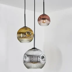 Lampes Dorées-hofstein Ripoll Suspension, Boule lumineuse, Suspension, Suspension grappe Chrome, Or, Clair, Cuivré, Fumé, 3 lumières