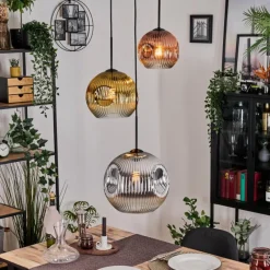 Lampes Dorées-hofstein Ripoll Suspension, Boule lumineuse, Suspension, Suspension grappe Chrome, Or, Clair, Cuivré, Fumé, 3 lumières