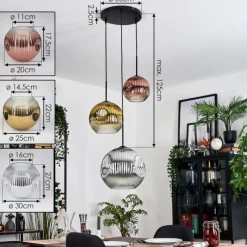 Lampes Dorées-hofstein Ripoll Suspension, Boule lumineuse, Suspension, Suspension grappe Chrome, Or, Clair, Cuivré, Fumé, 3 lumières