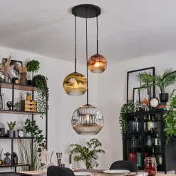 Lampes Dorées-hofstein Ripoll Suspension, Boule lumineuse, Suspension, Suspension grappe Chrome, Or, Clair, Cuivré, Fumé, 3 lumières