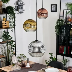 Lampes Dorées-hofstein Ripoll Suspension, Boule lumineuse, Suspension, Suspension grappe Chrome, Or, Clair, Cuivré, Fumé, 3 lumières