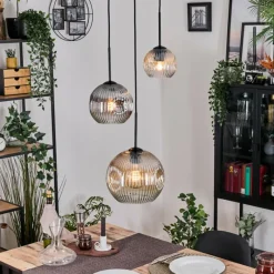 hofstein Ripoll Suspension, Boule lumineuse, Suspension grappe Ambre, Clair, Fumé, 3 lumières