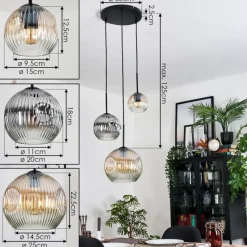 hofstein Ripoll Suspension, Boule lumineuse, Suspension grappe Ambre, Clair, Fumé, 3 lumières