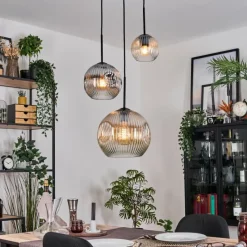 hofstein Ripoll Suspension, Boule lumineuse, Suspension grappe Ambre, Clair, Fumé, 3 lumières