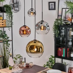 Lampes Dorées-hofstein Ripoll Suspension, Boule lumineuse, Suspension grappe Chrome, Or, Clair, Cuivré, Fumé, 4 lumières