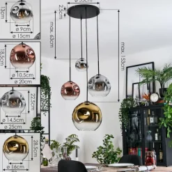 Lampes Dorées-hofstein Ripoll Suspension, Boule lumineuse, Suspension grappe Chrome, Or, Clair, Cuivré, Fumé, 4 lumières