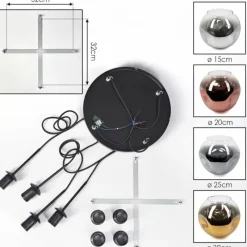 Lampes Dorées-hofstein Ripoll Suspension, Boule lumineuse, Suspension grappe Chrome, Or, Clair, Cuivré, Fumé, 4 lumières