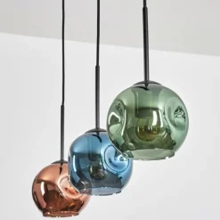 hofstein Ripoll Suspension, Boule lumineuse, Suspension Bleu, Vert, Cuivré, 3 lumières