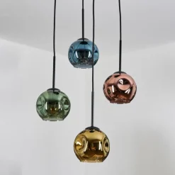 hofstein Ripoll Suspension, Boule lumineuse, Suspension grappe Bleu, Or, Vert, Cuivré, 4 lumières