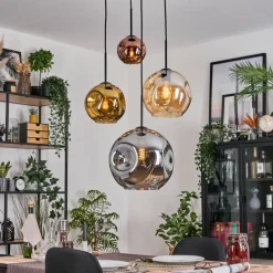 Lampes Dorées-hofstein Ripoll Suspension, Boule lumineuse, Suspension grappe Ambre, Or, Cuivré, Fumé, 4 lumières