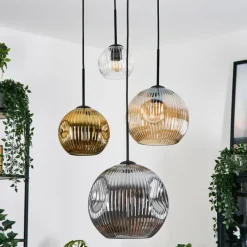 Lampes Dorées-hofstein Ripoll Suspension, Boule lumineuse, Suspension grappe Ambre, Or, Clair, Fumé, 4 lumières