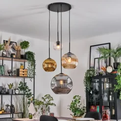 Lampes Dorées-hofstein Ripoll Suspension, Boule lumineuse, Suspension grappe Ambre, Or, Clair, Fumé, 4 lumières