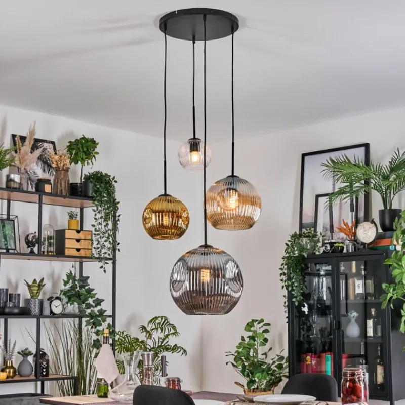 Lampes Dorées-hofstein Ripoll Suspension, Boule lumineuse, Suspension grappe Ambre, Or, Clair, Fumé, 4 lumières