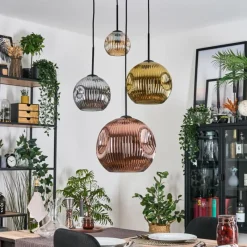 Lampes Dorées-hofstein Ripoll Suspension, Boule lumineuse, Suspension grappe Ambre, Or, Cuivré, Fumé, 4 lumières