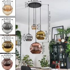 Lampes Dorées-hofstein Ripoll Suspension, Boule lumineuse, Suspension grappe Ambre, Or, Cuivré, Fumé, 4 lumières