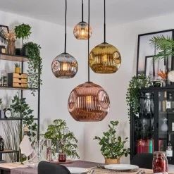 Lampes Dorées-hofstein Ripoll Suspension, Boule lumineuse, Suspension grappe Ambre, Or, Cuivré, Fumé, 4 lumières