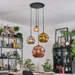 Lampes Dorées-hofstein Ripoll Suspension, Boule lumineuse, Suspension grappe Ambre, Or, Cuivré, Fumé, 4 lumières