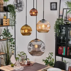 Lampes Dorées-hofstein Ripoll Suspension, Boule lumineuse, Suspension grappe Ambre, Or, Cuivré, Fumé, 4 lumières