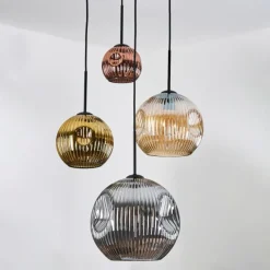 Lampes Dorées-hofstein Ripoll Suspension, Boule lumineuse, Suspension grappe Ambre, Or, Cuivré, Fumé, 4 lumières