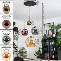 Lampes Dorées-hofstein Ripoll Suspension, Boule lumineuse, Suspension grappe Ambre, Or, Cuivré, Fumé, 4 lumières