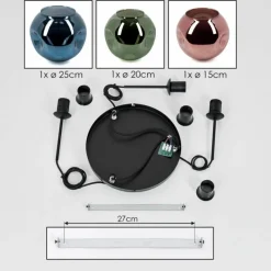 hofstein Ripoll Suspension, Boule lumineuse, Suspension grappe Bleu, Vert, Cuivré, 3 lumières