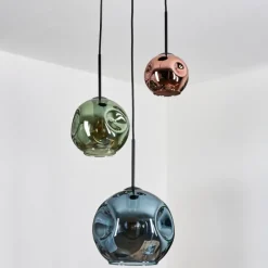 hofstein Ripoll Suspension, Boule lumineuse, Suspension grappe Bleu, Vert, Cuivré, 3 lumières