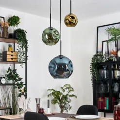 hofstein Ripoll Suspension, Boule lumineuse, Suspension grappe Bleu, Or, Vert, 3 lumières