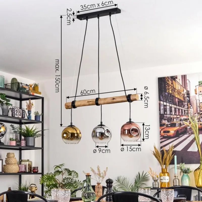 Lampes Dorées-hofstein Ripoll Suspension, Boule lumineuse, Suspension Écru, Noir, 3 lumières