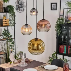 Lampes Dorées-hofstein Ripoll Suspension, Boule lumineuse, Suspension grappe Ambre, Or, Clair, Cuivré, Fumé, 4 lumières