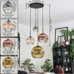 Lampes Dorées-hofstein Ripoll Suspension, Boule lumineuse, Suspension grappe Ambre, Or, Clair, Cuivré, Fumé, 4 lumières