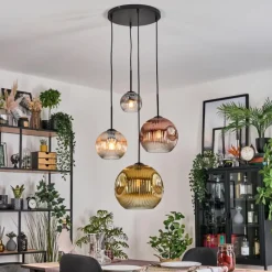 Lampes Dorées-hofstein Ripoll Suspension, Boule lumineuse, Suspension grappe Ambre, Or, Clair, Cuivré, Fumé, 4 lumières