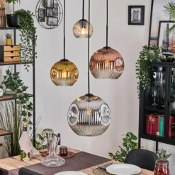 Lampes Dorées-hofstein Ripoll Suspension, Boule lumineuse, Suspension grappe Ambre, Chrome, Or, Clair, Cuivré, Fumé, 4 lumières