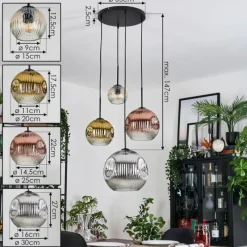 Lampes Dorées-hofstein Ripoll Suspension, Boule lumineuse, Suspension grappe Ambre, Chrome, Or, Clair, Cuivré, Fumé, 4 lumières