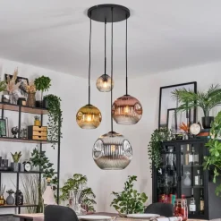 Lampes Dorées-hofstein Ripoll Suspension, Boule lumineuse, Suspension grappe Ambre, Chrome, Or, Clair, Cuivré, Fumé, 4 lumières