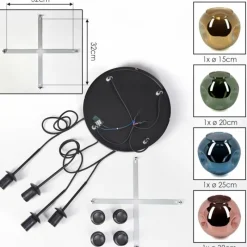 hofstein Ripoll Suspension, Boule lumineuse, Suspension grappe Bleu, Or, Vert, Cuivré, 4 lumières