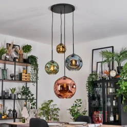 hofstein Ripoll Suspension, Boule lumineuse, Suspension grappe Bleu, Or, Vert, Cuivré, 4 lumières