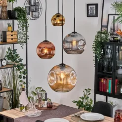 Lampes Dorées-hofstein Ripoll Suspension, Boule lumineuse, Suspension grappe Ambre, Or, Cuivré, Fumé, 4 lumières