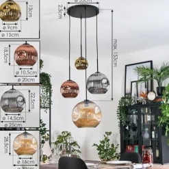 Lampes Dorées-hofstein Ripoll Suspension, Boule lumineuse, Suspension grappe Ambre, Or, Cuivré, Fumé, 4 lumières